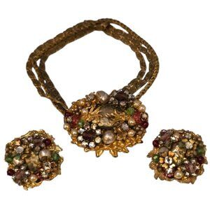 Vintage Signed DeMario Bracelet & Clip-On Earrings Set (A8504)